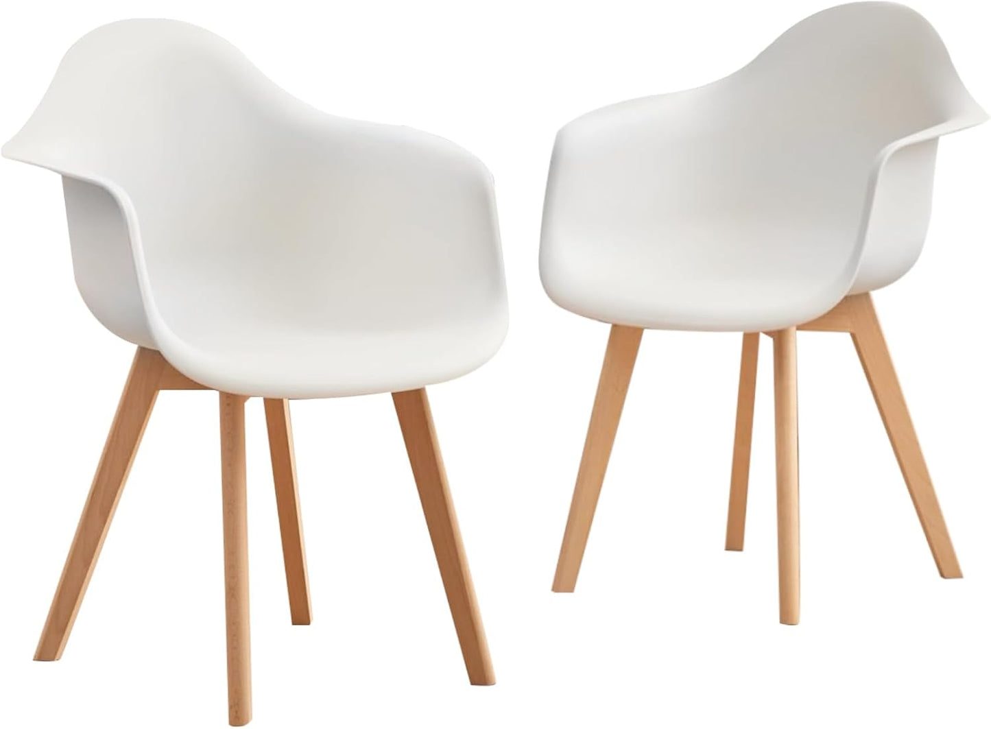 GrandCA HOME Set di 2 poltrone da sala da pranzo, set da 2 pezzi, sedie per poltrone, adatte per camera da letto, cucina, sala da pranzo, ufficio, sedia in plastica, gambe in legno massiccio (bianco