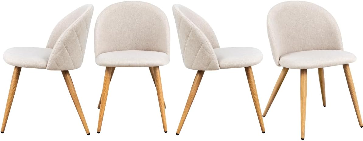 FurnitureR Set di 4 sedie da sala da pranzo moderne a forma di conchiglia in tessuto beige morbido con gambe in metallo, eleganti sedili da cucina