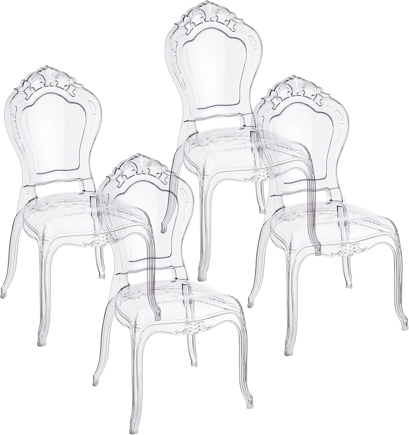 Set di 4 Sedie in Policarbonato Trasparente, Seduta Design Elegante Impilabile e Impermeabile da Soggiorno, Sala da Pranzo, Camera da Letto, 48X46X98, Smerli