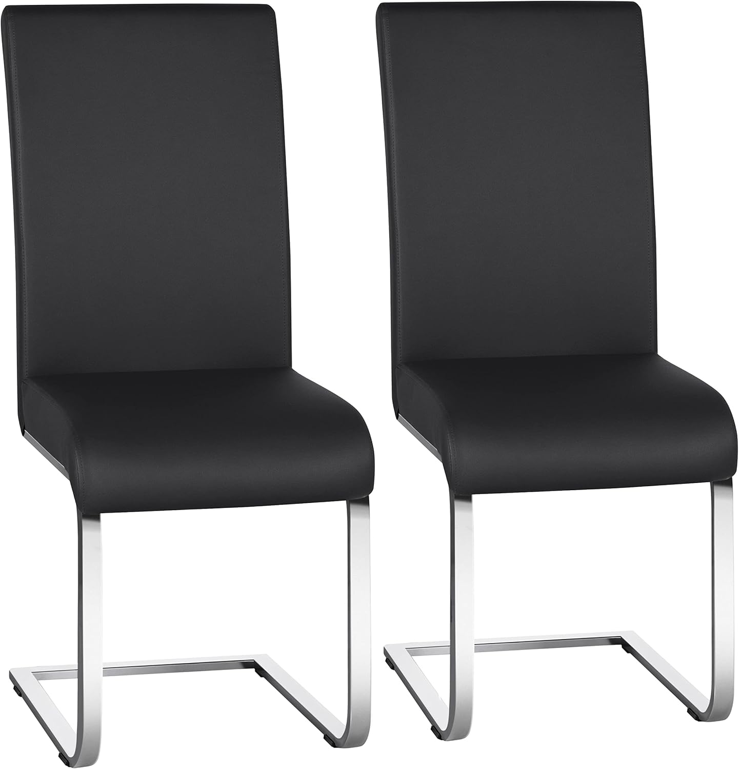 Set 2 Sedie Sala da Pranzo Imbottite Seduta Spessa 10 cm, Sedie Cucina con Schienale Alto, Gambe in Metallo a Forma di U per Uffici, Soggiorni e Salotti, Nero