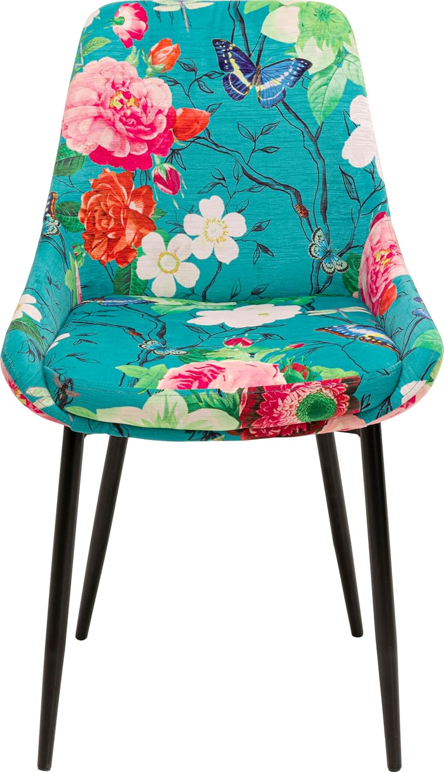 Kare Design sedia East Side Flower Fever Blu, multicolore, motivo floreale su sfondo azzurro, velluto, altezza seduta 47 cm, per sala da pranzo, riunione
