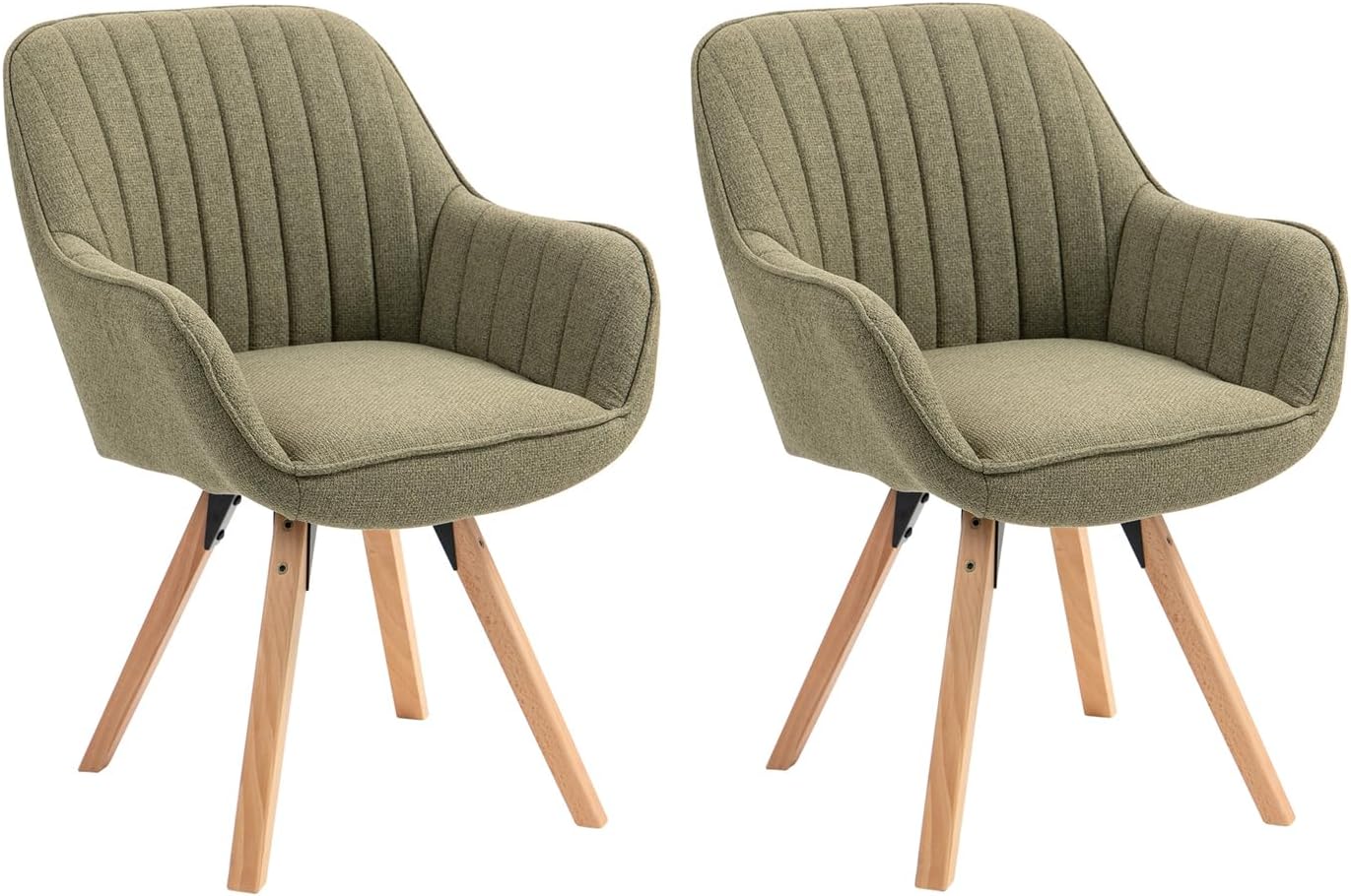 Set di 2 Sedie da Pranzo Girevole a 360° Poltrona da Toelette Imbottite con Schienale e Braccioli per soggiorno cucina ufficio in Tessuto Gambe in Legno, Verde