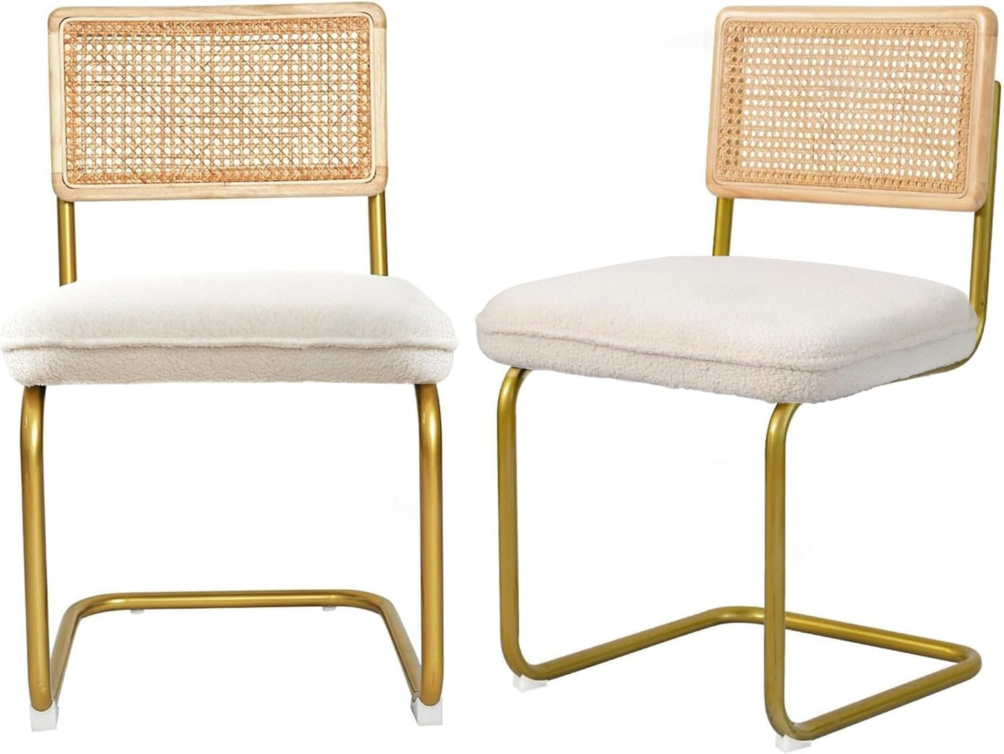 CangLong Set di 2 sedie da pranzo Elegante sedia da cucina con schienale in vimini e gambe in metallo dorato, comode sedie con cuscino in pile per la sala da pranzo, beige