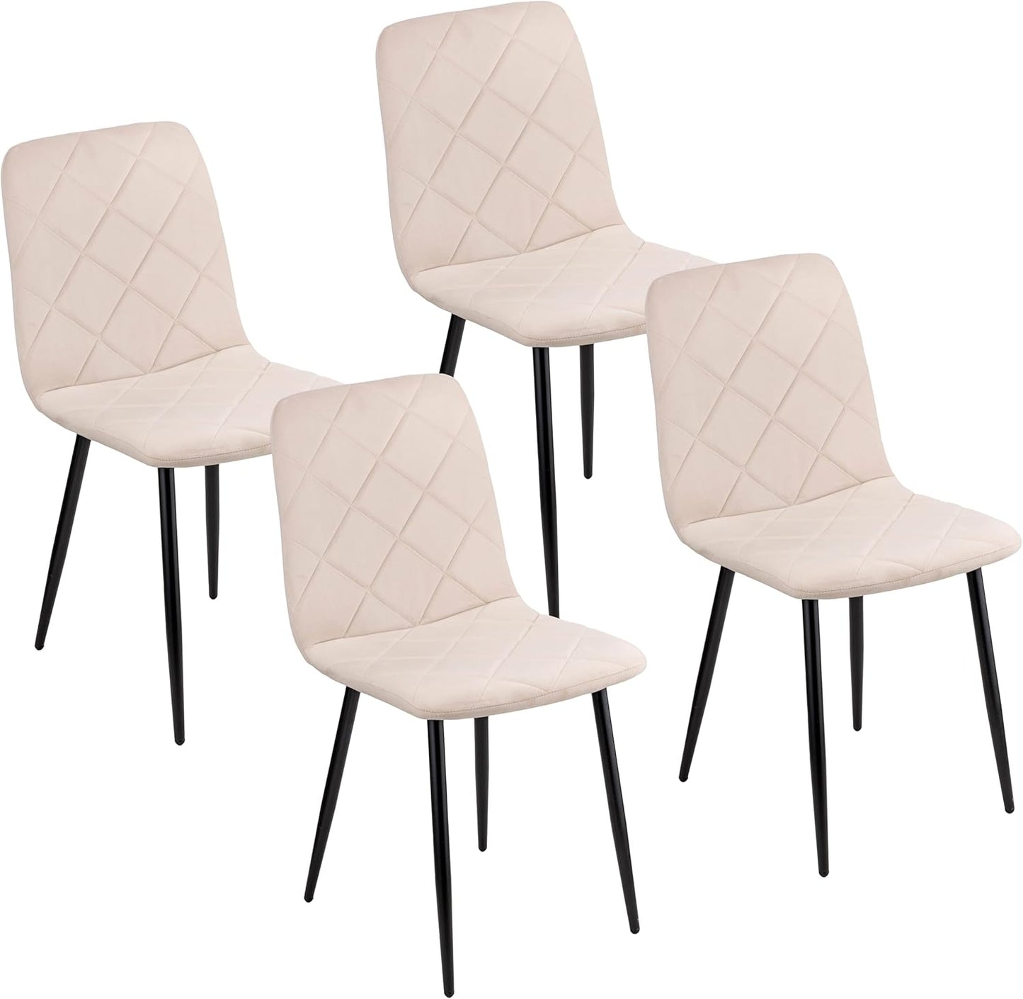 Set di 4 Sedie Moderne con Rivestimento in Velluto e Gambe in Ferro Nero, Poltrona da Soggiorno, Camera da Letto, Sala da Pranzo, Beige, 52x44x85 cm