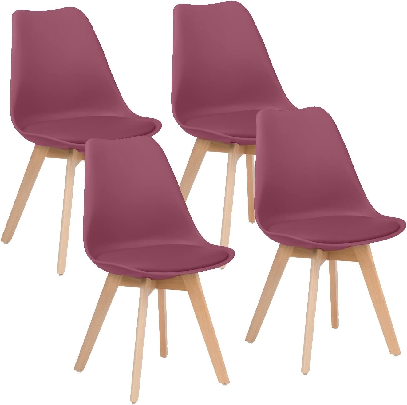 Brigros WeHome - Set 4 Sedie Candice, Sedie Sala Da Pranzo O Ufficio, Sedia Ergonomica, Seduta Imbottita Con Cuscino In Similpelle, Sedie Camera, Piedi In Legno Di Faggio, Arredamento Casa (Brdeaux)