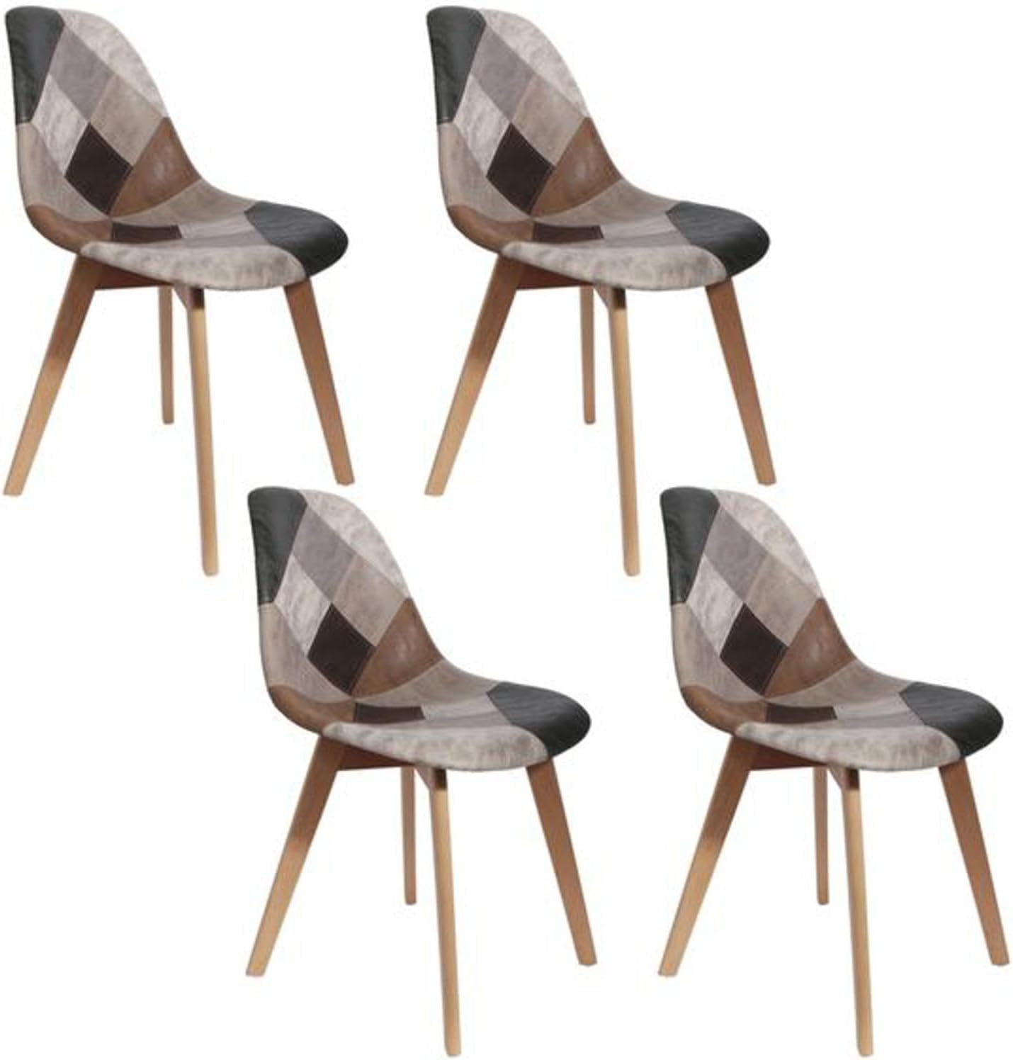 Homey Confezione da 4 sedie tappezzate per soggiorno, sala da pranzo. Finiture in beige, con gambe cromate, modello Skadi, alluminio, 42,5 cm (larghezza) x 52 cm (profondità) x 99 cm (altezza)