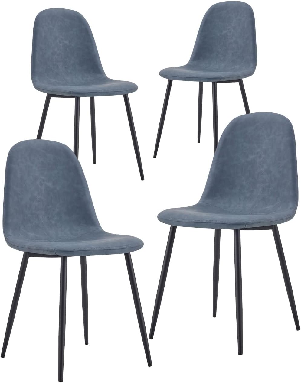 Brigros WeHome - Set da 4 sedie in ecopelle Bella gambe in metallo e seduta in tessuto, adatte per sala da pranzo, salotto, bar, sale da attesa, uffici, spazi moderni (Blue, Eco pelle)