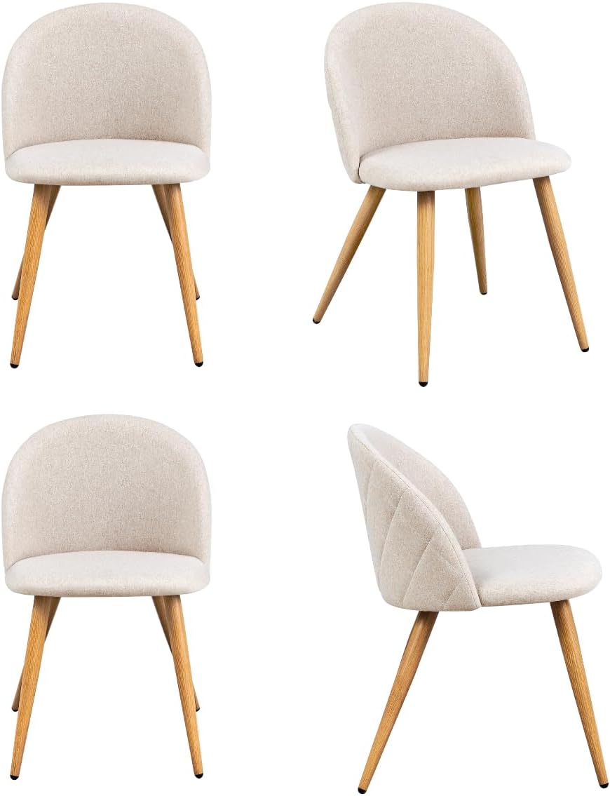 FurnitureR Set di 4 sedie per sala da pranzo, design moderno a forma di conchiglia, morbido tessuto beige con piedini in metallo, elegante seduta per cucina, tessuto, 46 x 49 x 77 cm