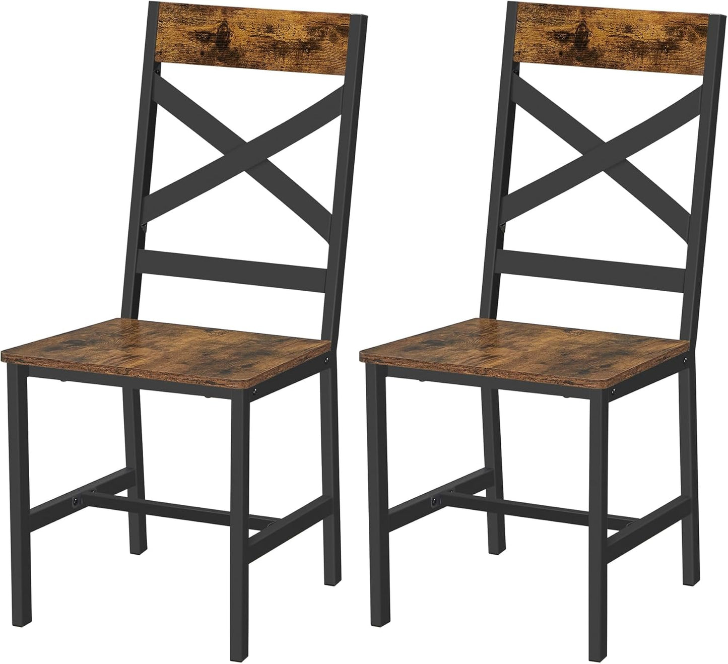 sedie da pranzo, sedie da cucina set di 2, sedie per sala da pranzo, telaio in acciaio, design ergonomico, stile industriale, per soggiorno, sala da pranzo, marrone rustico e nero LDC094B01