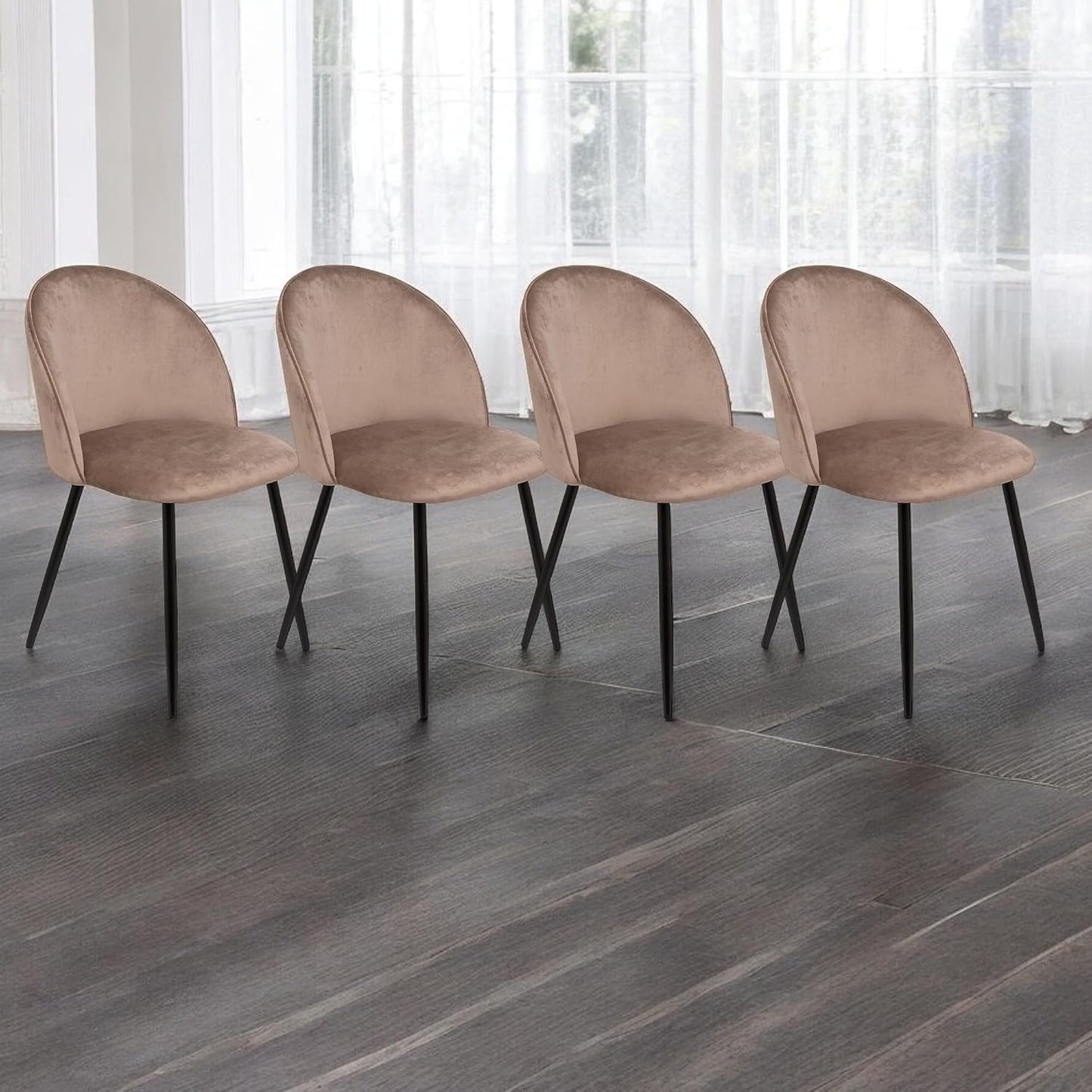 Dmora - Set di 4 sedie Stinson, Poltrona rivestita in velluto, Sedia da pranzo imbottita, Seduta per riunioni, 51x54h82 cm, Grigio tortora