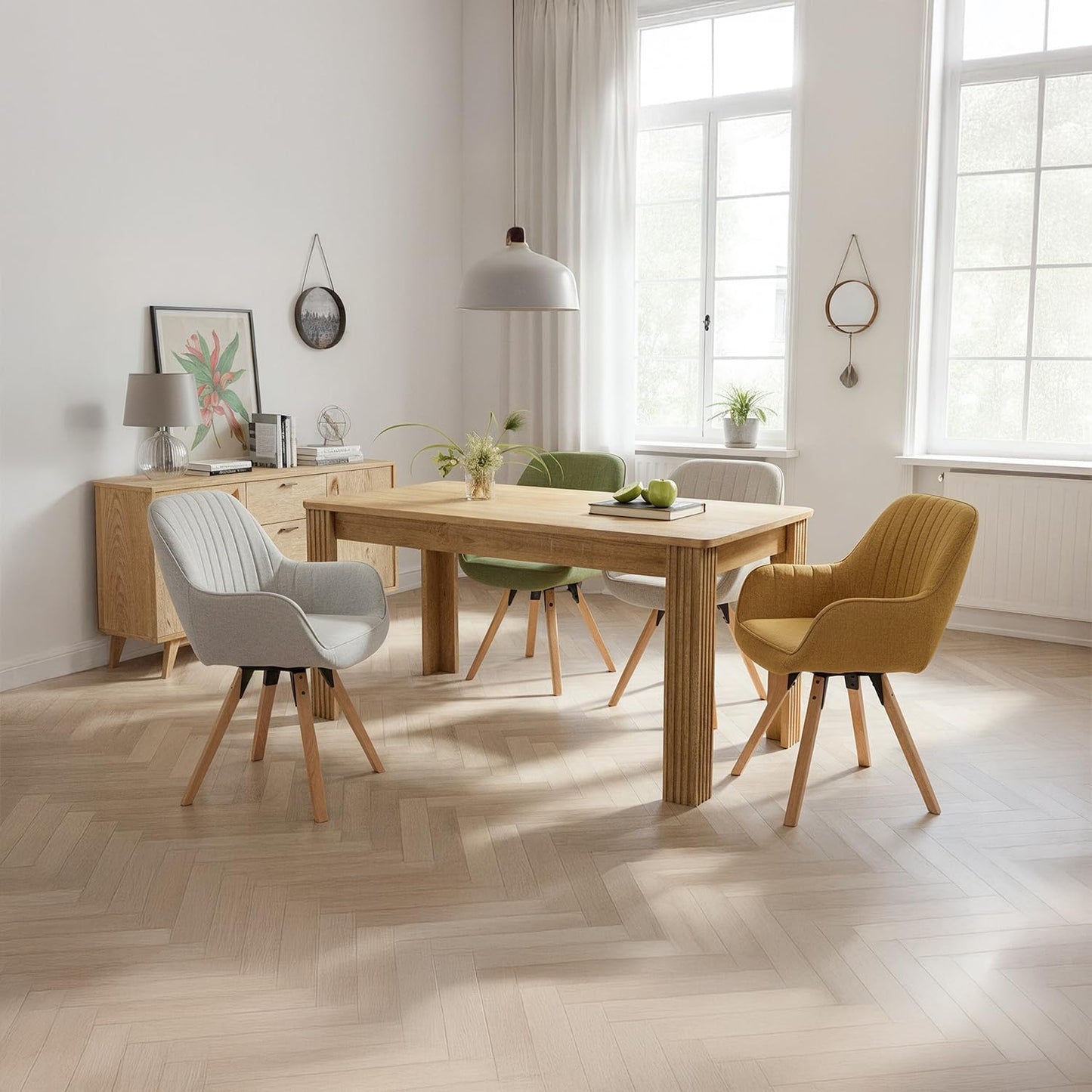Sedie da Pranzo Set di 4 Scandinave Girevoli 360° con Schienale, Seduta Confortevole, Design Moderno, Sedie da Cucina, Colorate