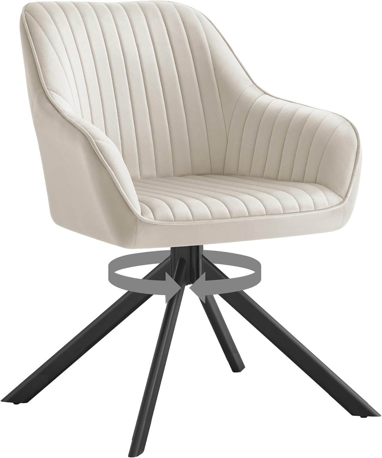 SONGMICS Sedia da Pranzo, Portata 120 kg, Poltrona Girevole Imbottita con Braccioli, Velluto, Gambe in Acciaio, per Sala da Pranzo Cucina, Beige Cappuccino e Nero Inchiostro KDC161LH01V2