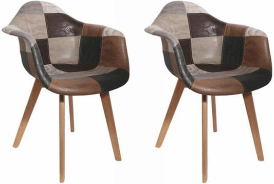 HOME DECO FACTORY Set di 2 poltrone per soggiorno, sala da pranzo, multicolore Patchwork Scandivave Legno Pu