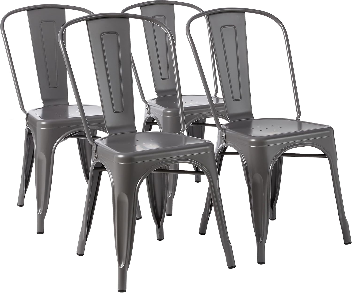 Amazon Basics confezione da 4 sedie da pranzo in metallo con schienale, impilabili, per bistr¨°, cucina, interni ed esterni, Grigio Scuro, 51 x 43 x 85 cm