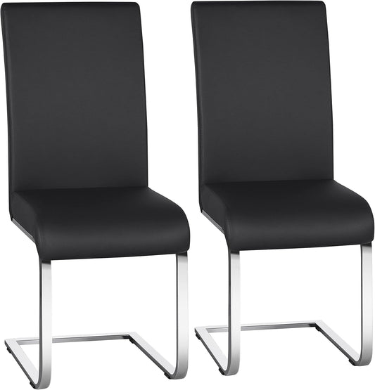 Set 2 Sedie Sala da Pranzo Imbottite Seduta Spessa 10 cm, Sedie Cucina con Schienale Alto, Gambe in Metallo a Forma di U per Uffici, Soggiorni e Salotti, Nero