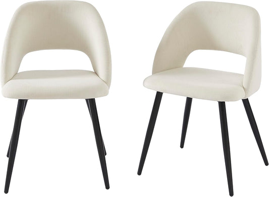 BA?TA Set di 2 sedie vintage in velluto a coste beige con gambe in metallo nero