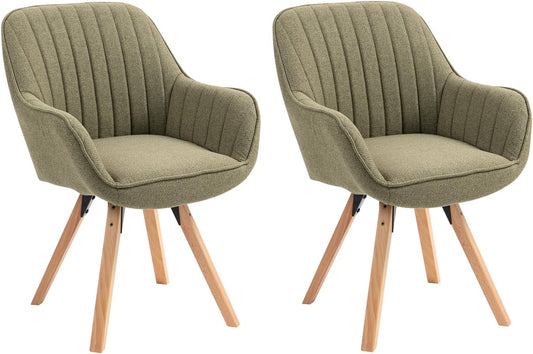 Set di 2 Sedie da Pranzo Girevole a 360¡ã Poltrona da Toelette Imbottite con Schienale e Braccioli per soggiorno cucina ufficio in Tessuto Gambe in Legno, Verde