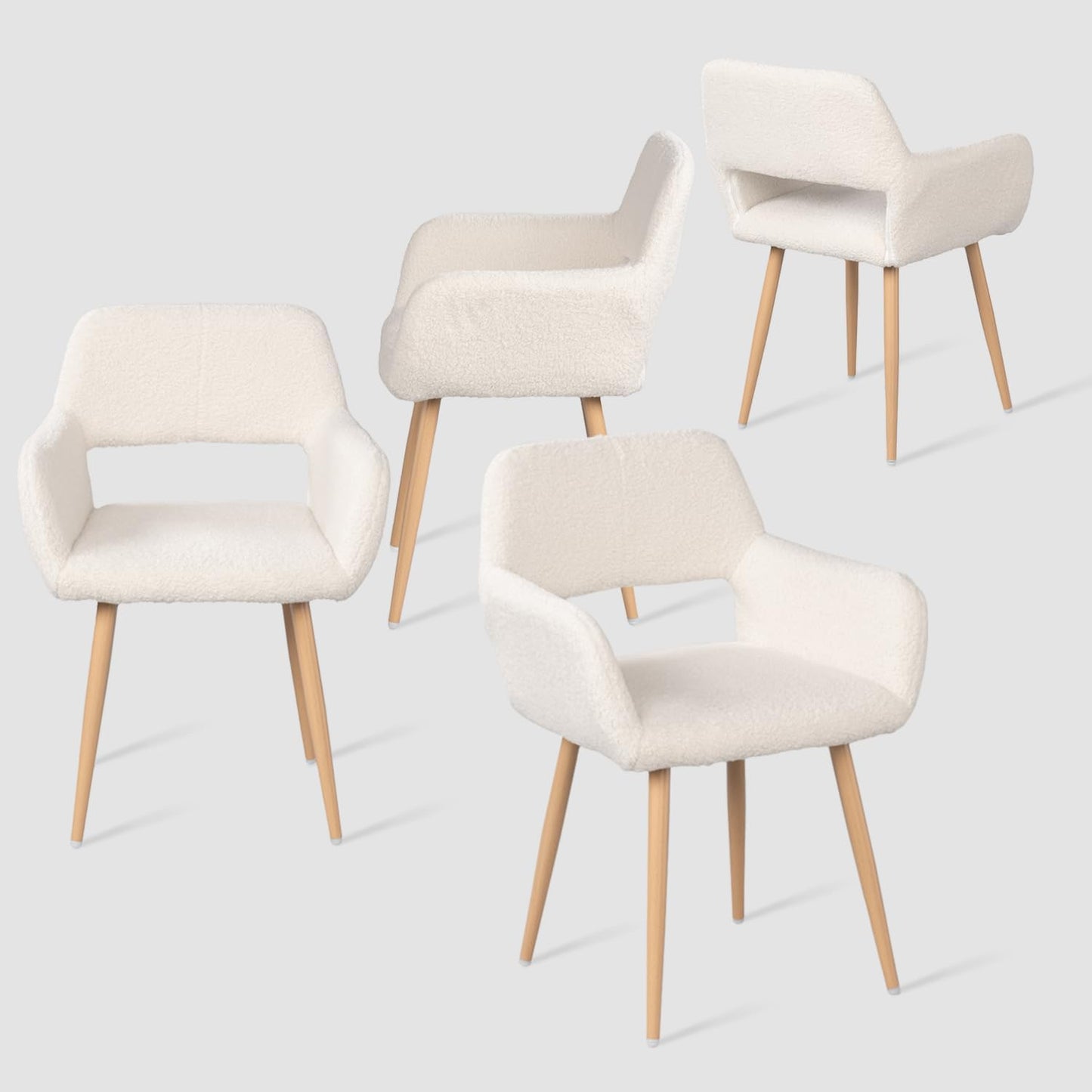 Set di 4 Sedie da Pranzo Poltrona Imbottito con Schienale Braccioli in Tessuto Sherpa Gambe in metallo per Cucina Sala Soggiorno