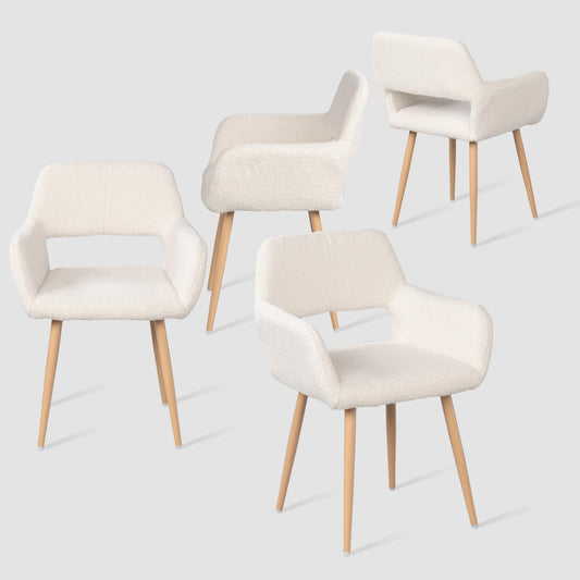 Set di 4 Sedie da Pranzo Poltrona Imbottito con Schienale Braccioli in Tessuto Sherpa Gambe in metallo per Cucina Sala Soggiorno