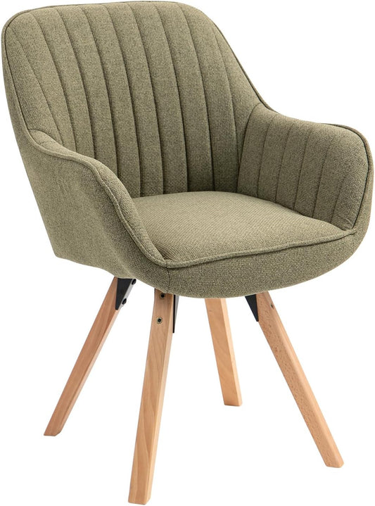 Sedie da Pranzo Girevole a 360¡ã Poltrona da Toelette Imbottite con Schienale e Braccioli per soggiorno cucina ufficio in Tessuto Gambe in Legno, Verde