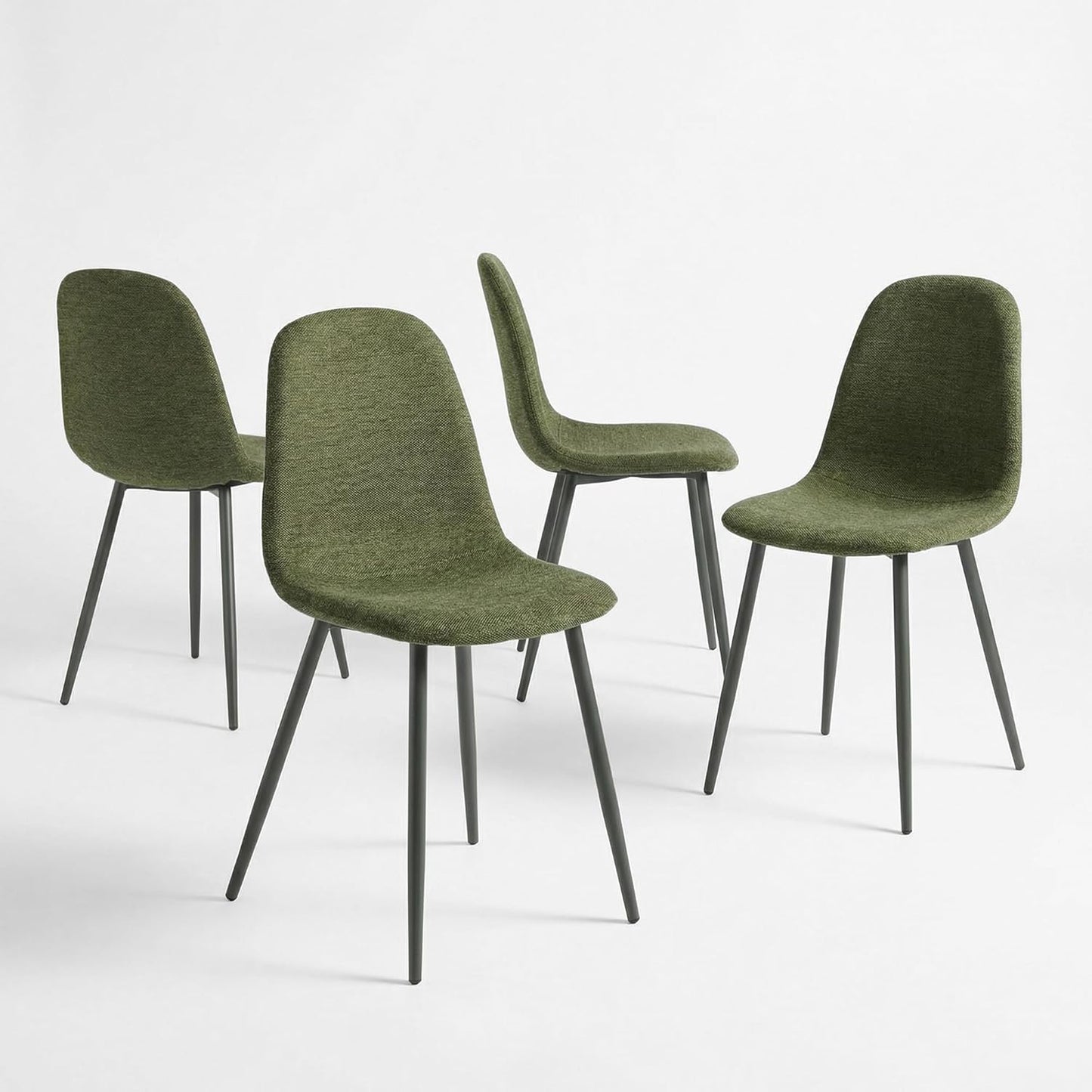 Set di 4 Sedie da Pranzo Scandinavo Imbottito Senza Braccioli con Schienale, in Tessuto, per Cucina Sala Soggiorno, fino a 120 kg, Verde