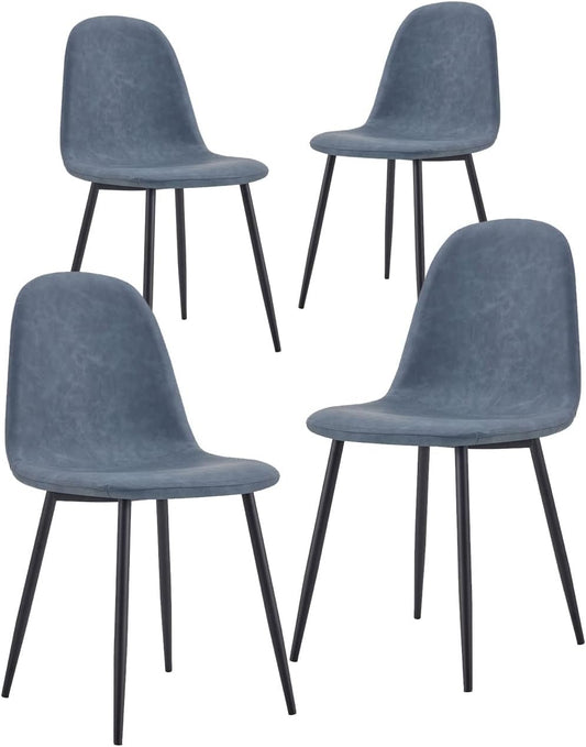 Brigros WeHome - Set da 4 sedie in ecopelle Bella gambe in metallo e seduta in tessuto, adatte per sala da pranzo, salotto, bar, sale da attesa, uffici, spazi moderni (Blue, Eco pelle)