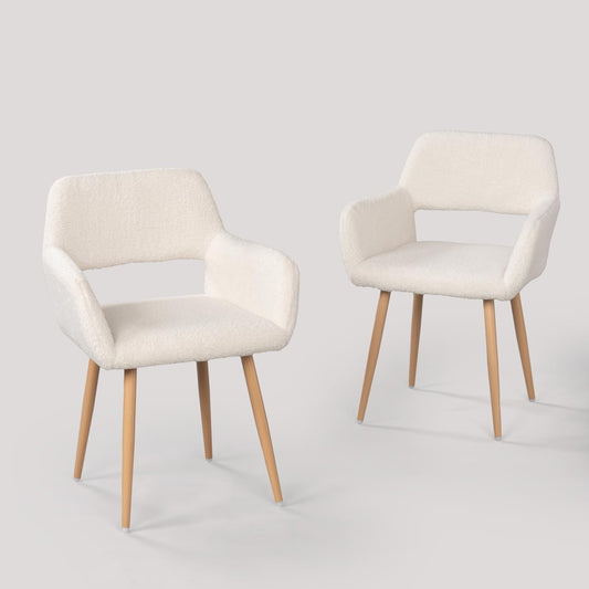 Set di 2 Sedie da Pranzo Poltrona Imbottito con Schienale Braccioli in Tessuto Sherpa Gambe in metallo per Cucina Sala Soggiorno