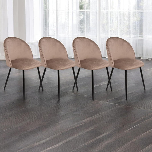 Dmora - Set di 4 sedie Stinson, Poltrona rivestita in velluto, Sedia da pranzo imbottita, Seduta per riunioni, 51x54h82 cm, Grigio tortora