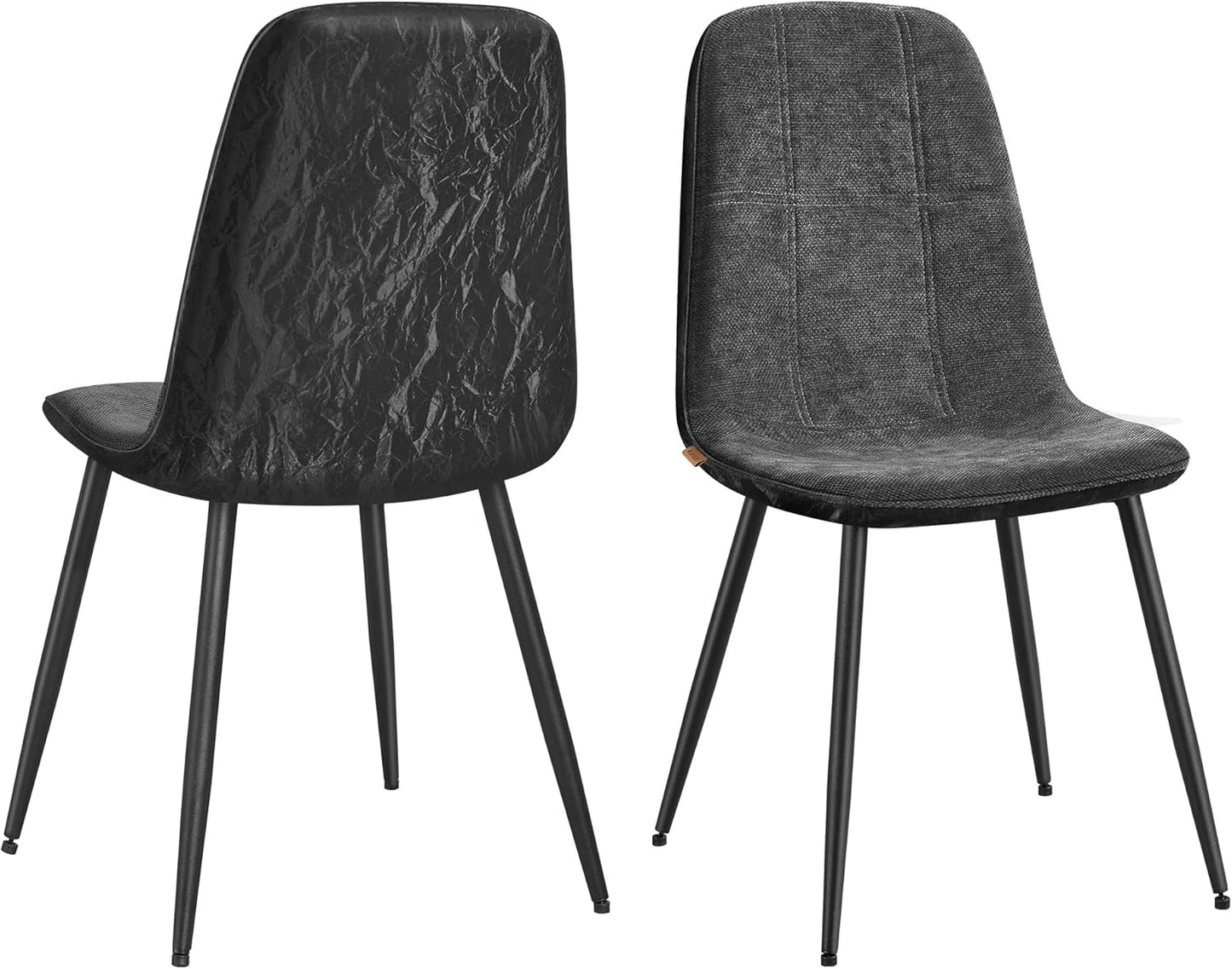 Sedie da Pranzo, Set di 2, Struttura in Metallo, Piedini Regolabili, Facile da pulire, Sedie Imbottite da Cucina, Tessuto Ciniglia, PU con Motivi di Ghiacciai, Grigio Ardesia KDC187G01